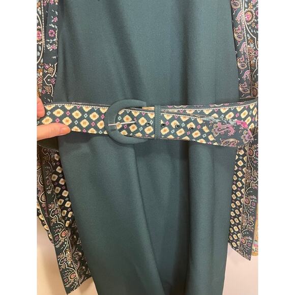 Vintage Lady Carol Dress Set Green Paisley Cardigan Belted Size 16 - Picture 6 of 14